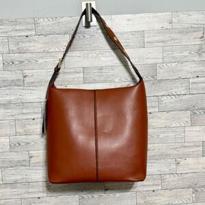 Time and Tru Womens Cognac Brown Vegan Leather Studded Strap Hobo Shoulder Bag